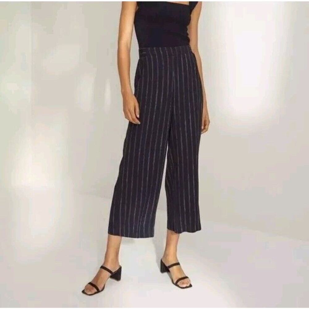 Wilfred Faun Black White Pinstripe Wide-Leg Pants Sz XS Pull-On Tie Waist
